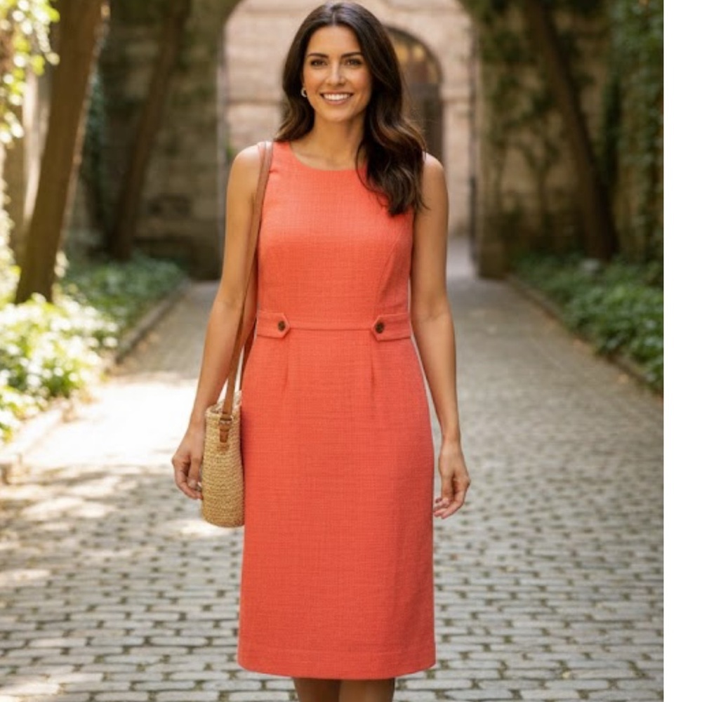 J. Crew Orange Sheath Midi Dress Sleeveless Crew Neck